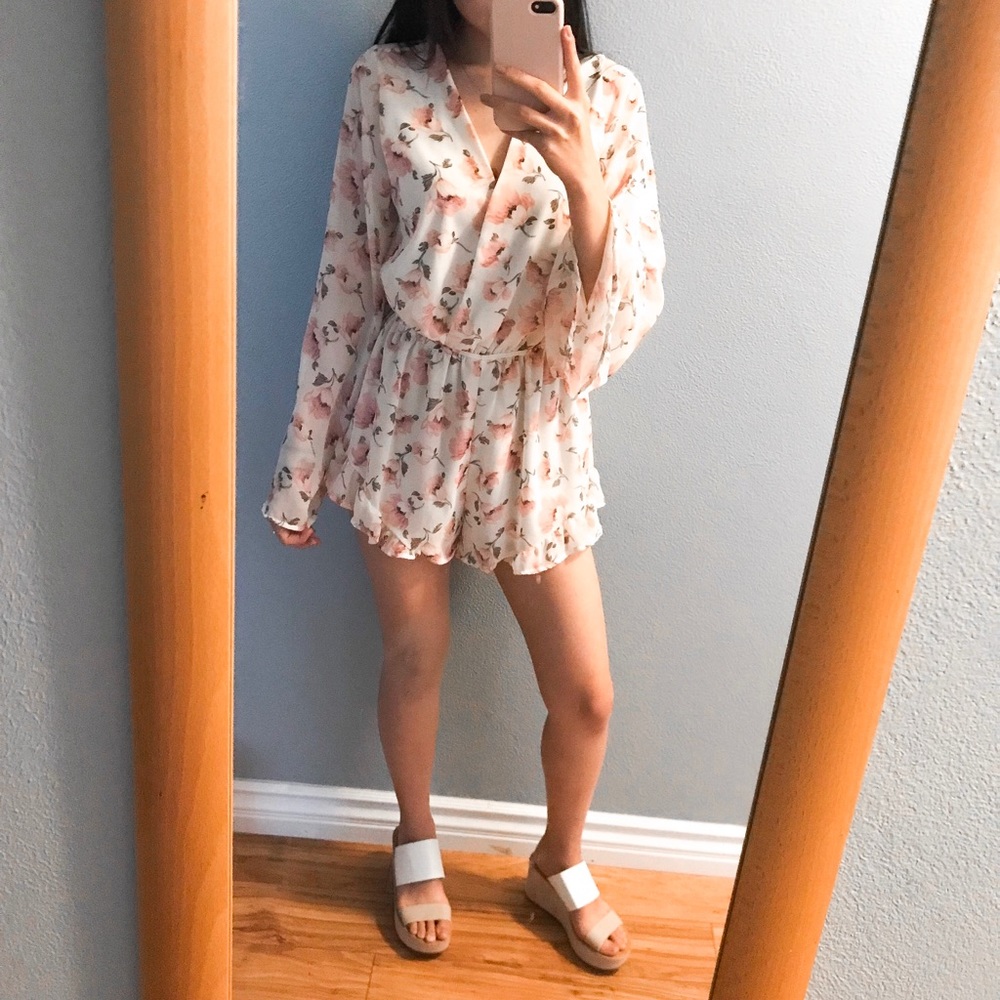 Pink and White Floral Chiffon Romper - Picture 5 of 5